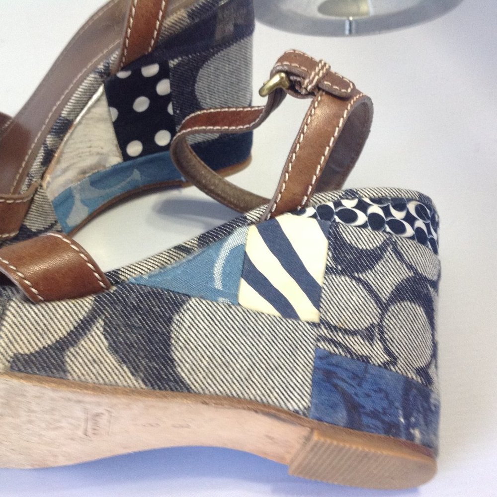 Beautiful Coach Patchwork Denim/Leather Wedges - Picture 2 of 5